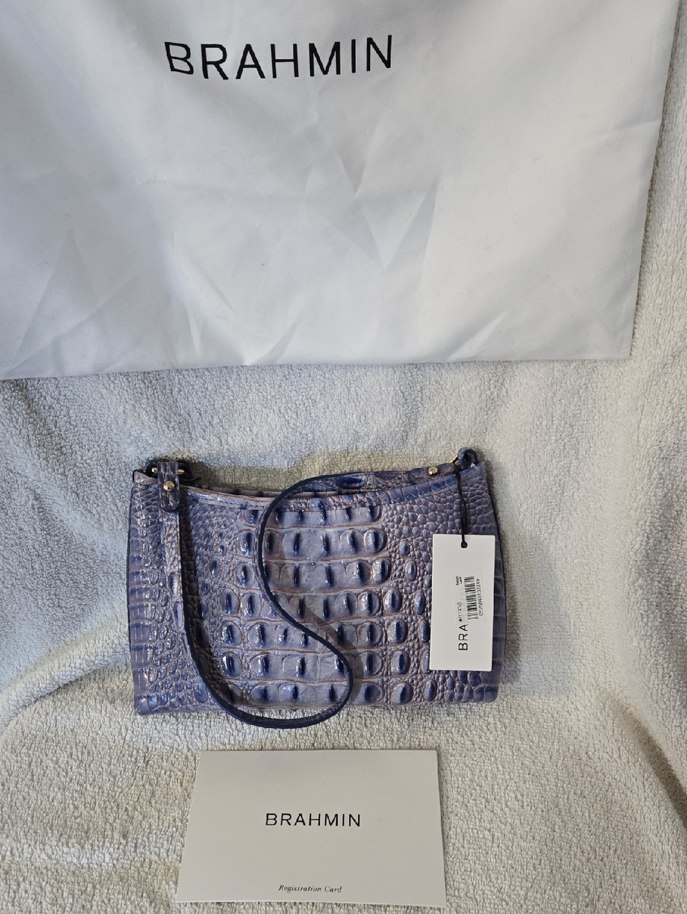 Brahmin Lilac Anytime Mini Croco-Embossed Leather Wristlet NWT